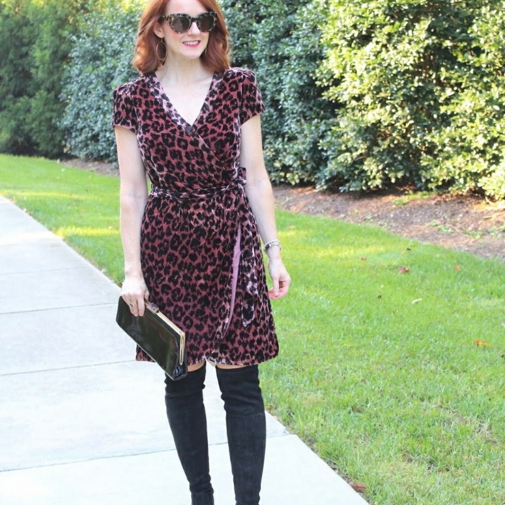 J Crew | Faux Wrap Drapey Velvet Rose Leopard Dres - Picture 5 of 6
